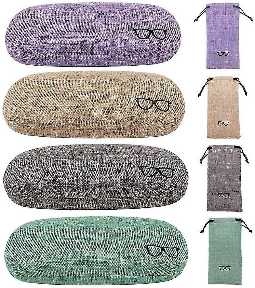 4pack Hard Shell Eyeglasses Case Protector Linen Fabrics Large Glasses Case Concise