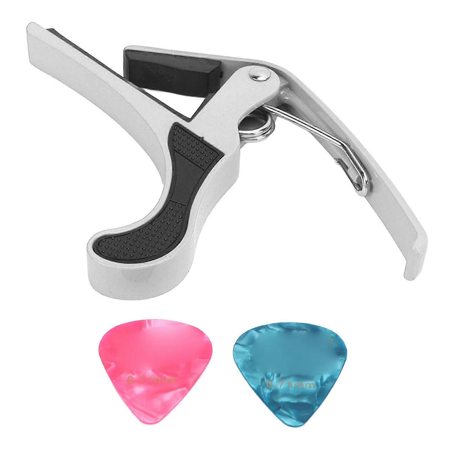 Gitarr Capo Alloy Quick Release Elgitarr Capo Set med 2PCS Gitarr Plektrum för Banjo Mandolin Silver