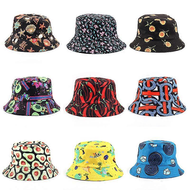 2022 New Printed Panama Hats for Men Japanese Outdoor Sunshade Fisherman Caps Travel Beach Cute Double-sided Bucket Hat