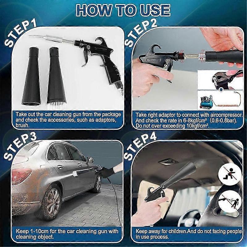General Twister Pneumatic Blow Out Tool - Car Interior Dryer & Detailing Air Blower Gun With Nozzles