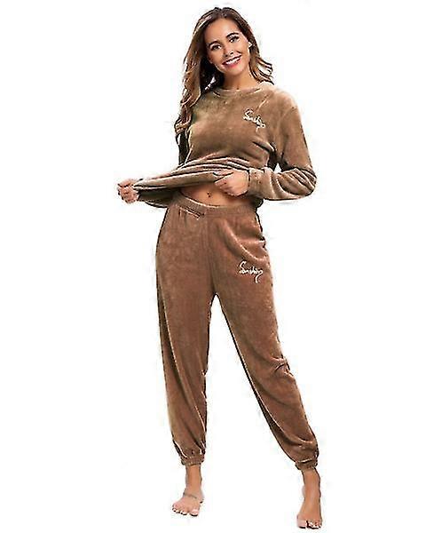 Zimní teplé pyžama Plus Fleece Top Kalhoty s kulatým krkem Měkké pyžama Set