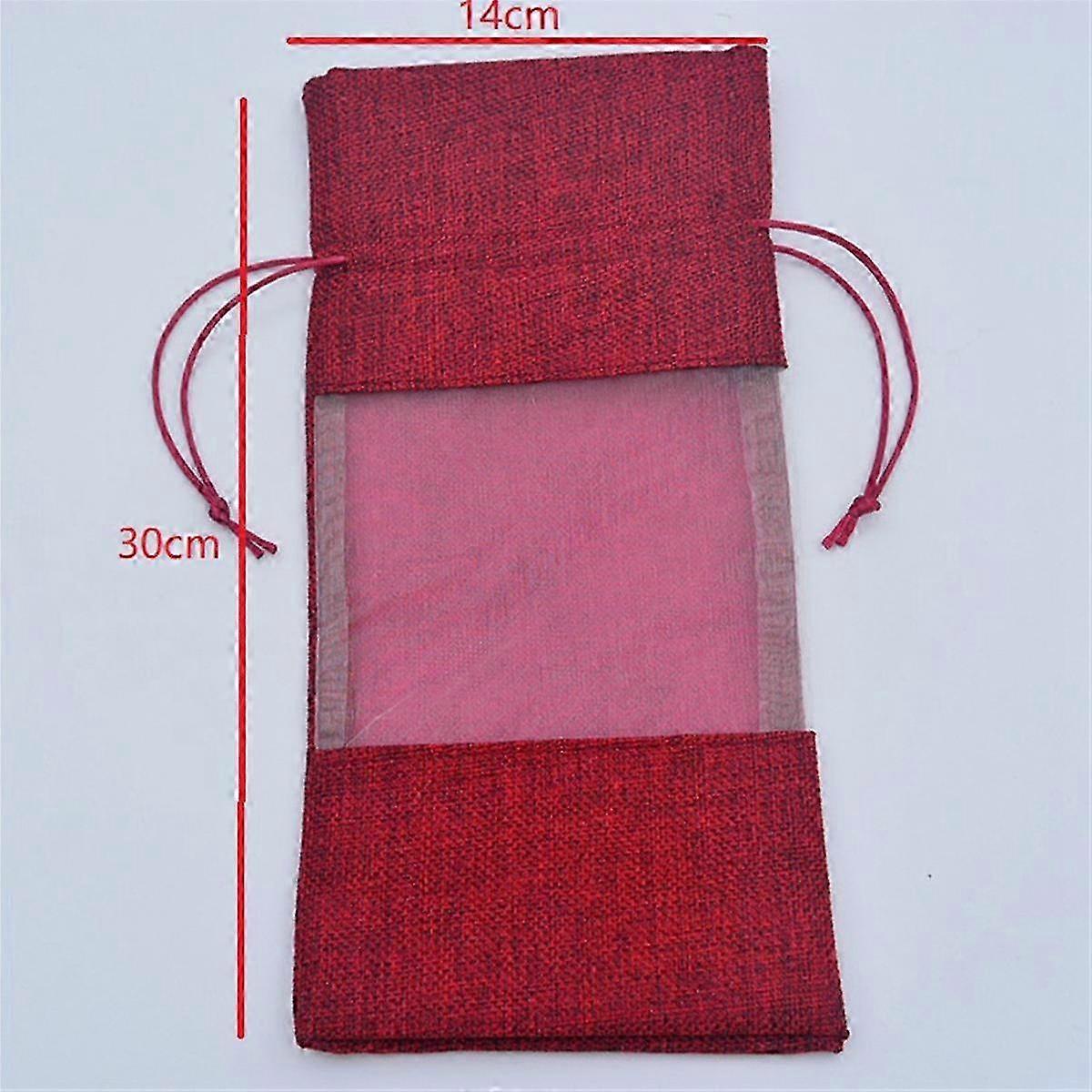 10Pcs Burlap Wine Bottle Bags with Sheer Window Hessian Drawstring for Wine Tasting Favors