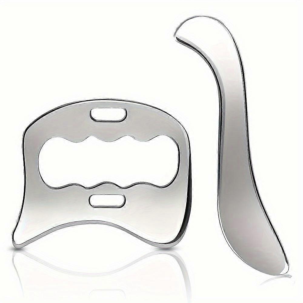 Nnetm 2pcs Stainless Steel Gua Sha Massage Tool Set(silver)
