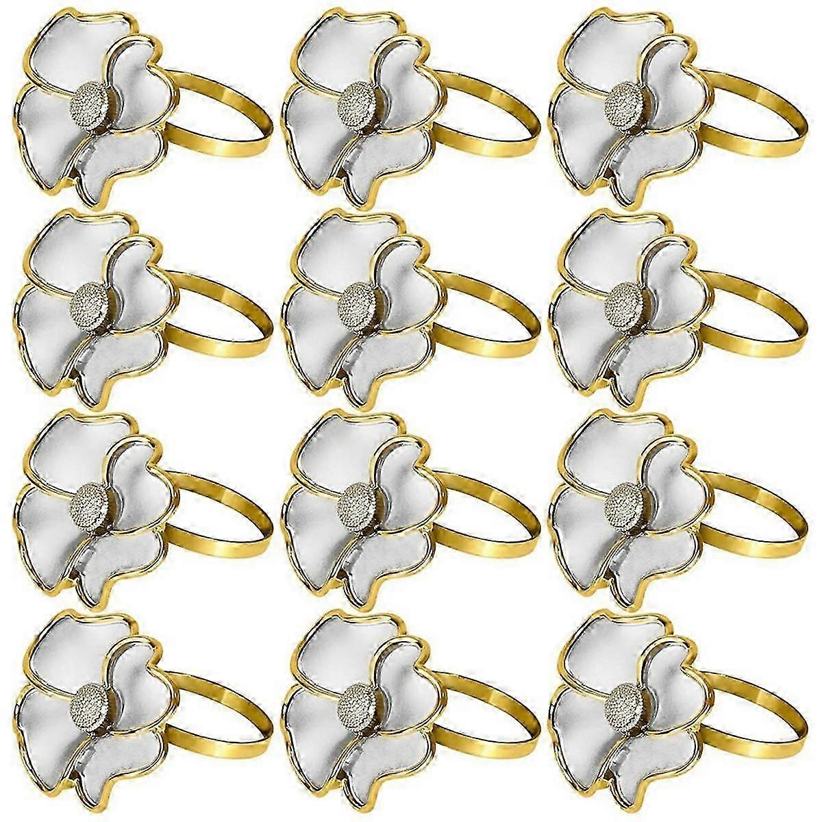 Flower Napkin Rings - Non-rust, Elegant Napkin Holders For Paper Napkins And Table Cloths For Dinner, Gold Set Of 12