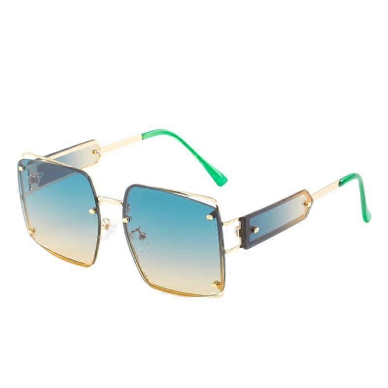 Wekity Elegant Square Cut Sunglasses Oversized Metal Temples