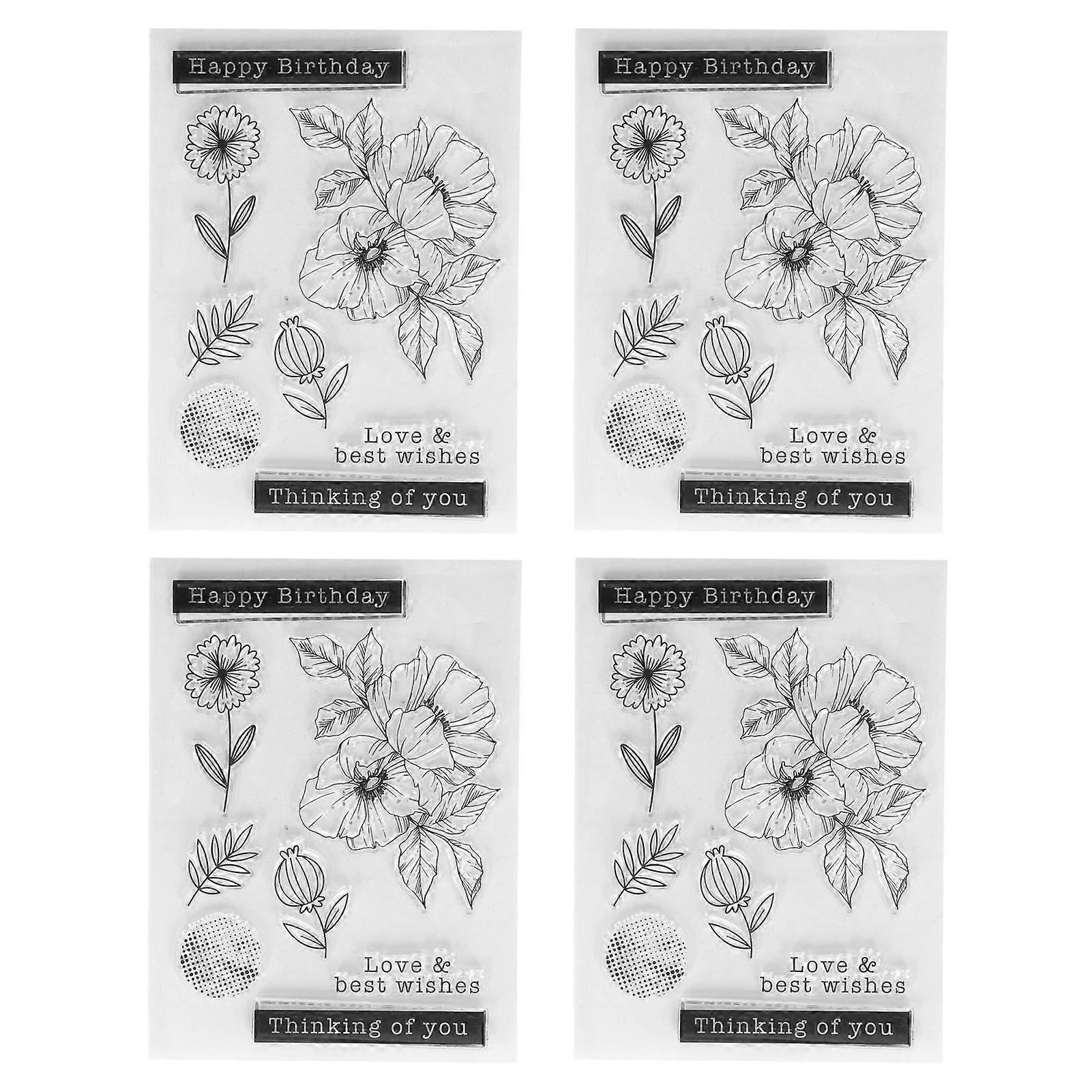 4Pcs Flower Stamps Transparent Simple Operation Safe Reusable TPR Clear Stamps Set for Card Photo Album