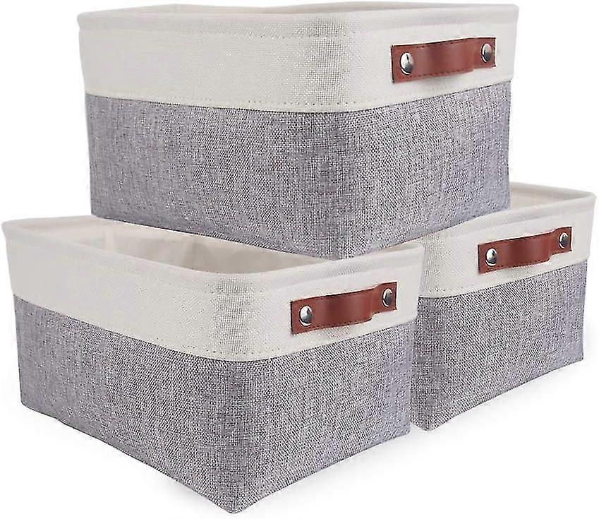 Set Of 3 Storage Baskets, Foldable Storage Box With Handle, Fabric Storage Box For Clothes, Books, Toys, Home (grey/white, Small)