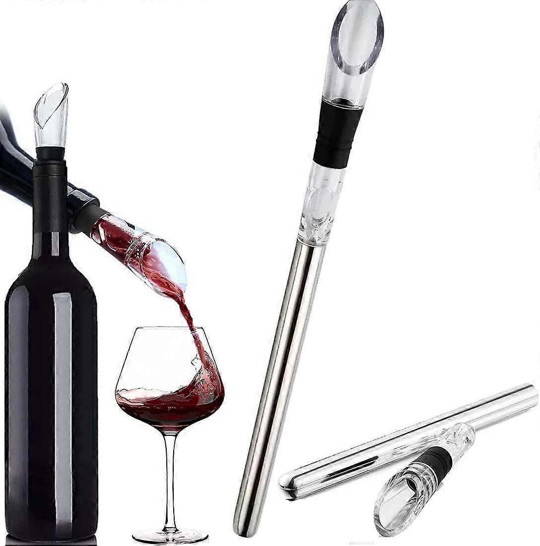 Wine Cooler & Chiller, Stainless Steel Wine Pourer with Chill Rod & Aerator, Wine Bottle Cooling Stick for Perfect Wine Pouring