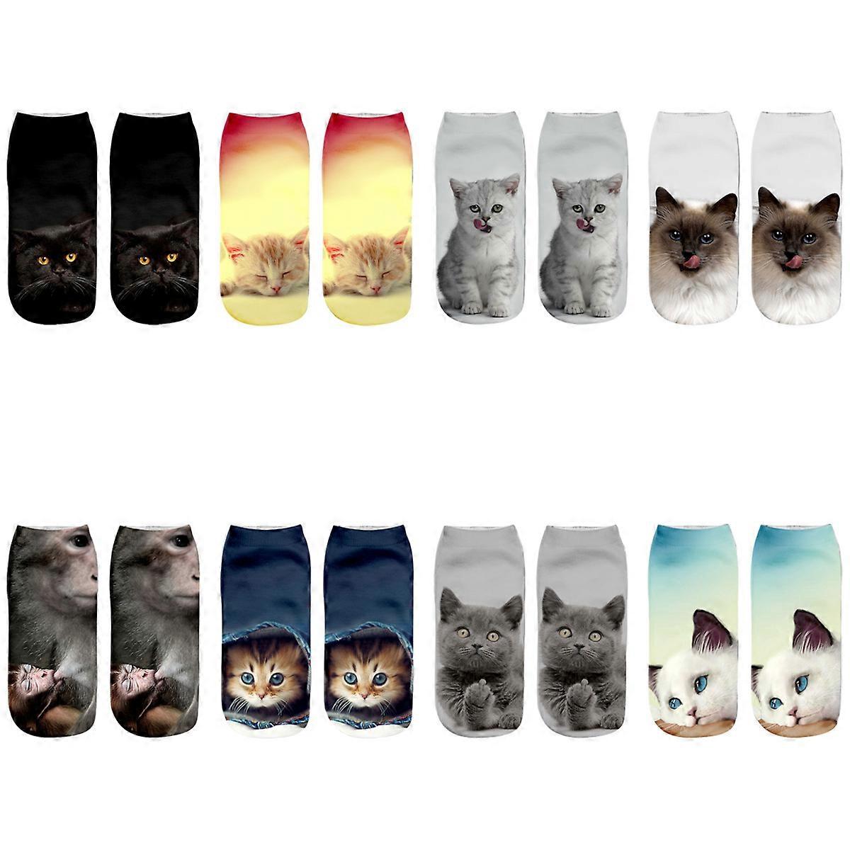 8 pairs  Cat Socks, Unisex Anklet Socks 3D Printed Crew Socks for Youth