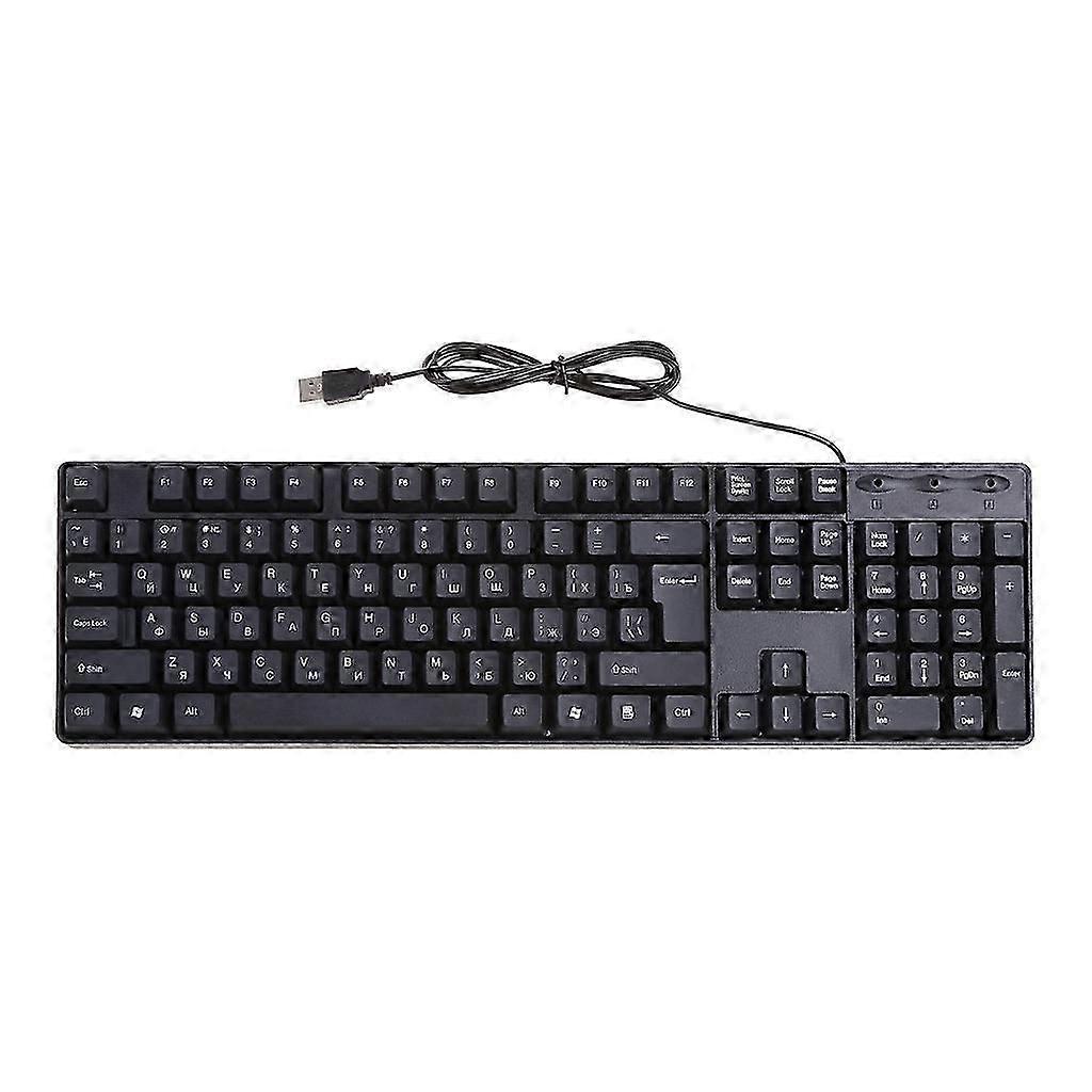 Russian English Computer Keyboard USB Wired Black Keyboard with White Letter