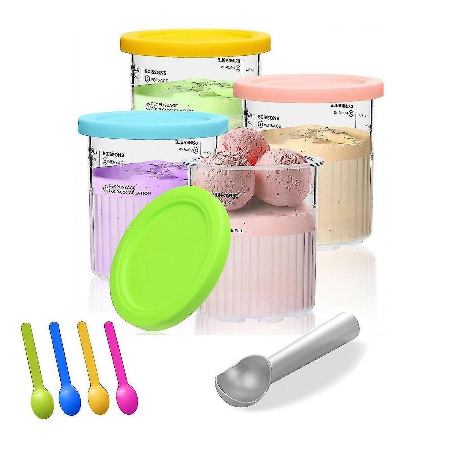 Compatible with Ninja Creami Ice Cream Containers - 4-Pack, Compatible with Ninja NC501 NC500 Series