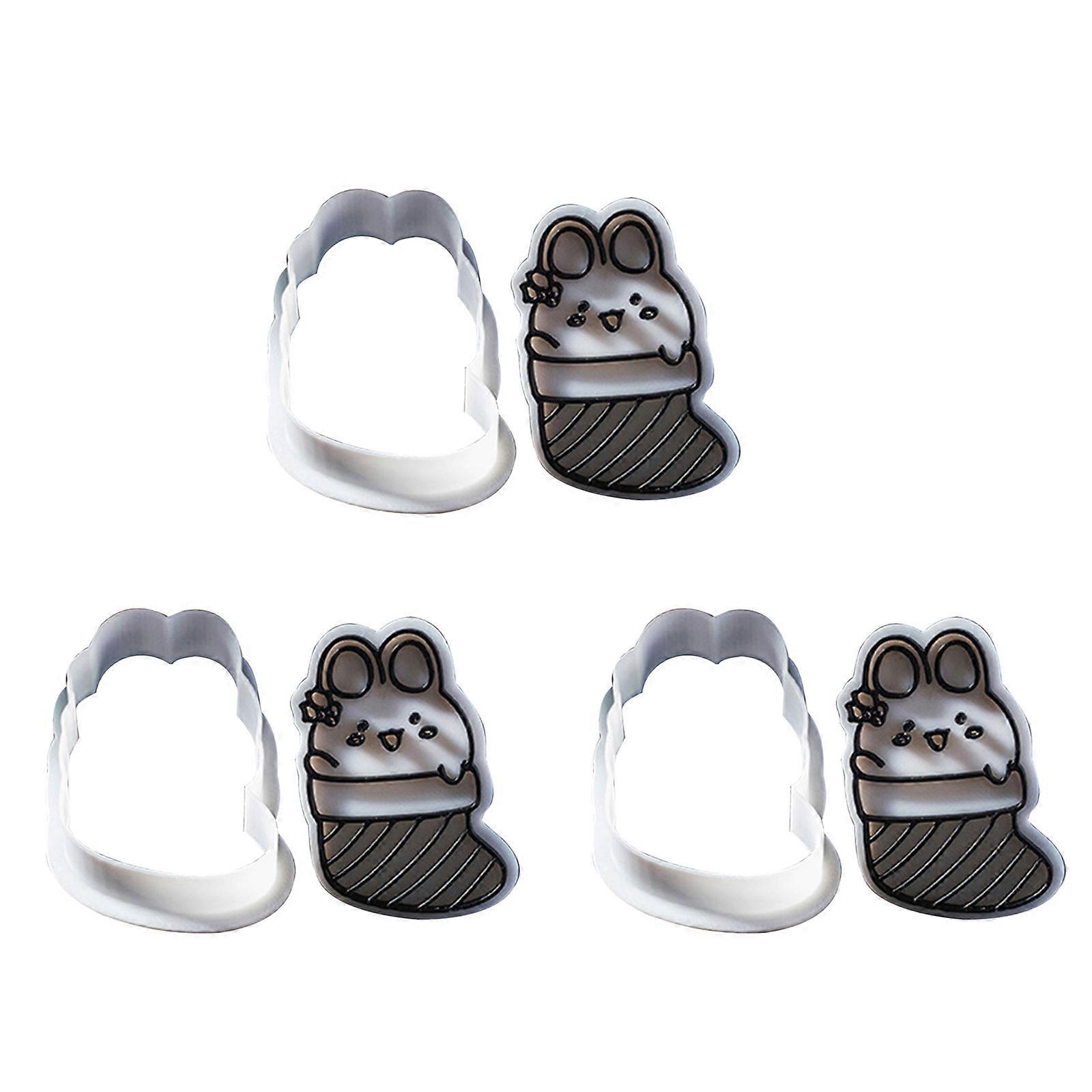 3pcs Christmas Rabbit Cookie Cutters Silicone Rabbit Cookie Molds Biscuits Stamp for Christmas Baking and Parties