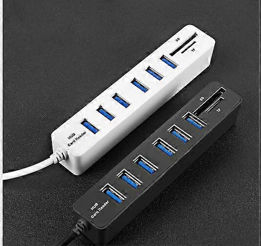 Multi USB 2.0 Hub USB Splitter High Speed 6 Ports with TF SD Card Reader