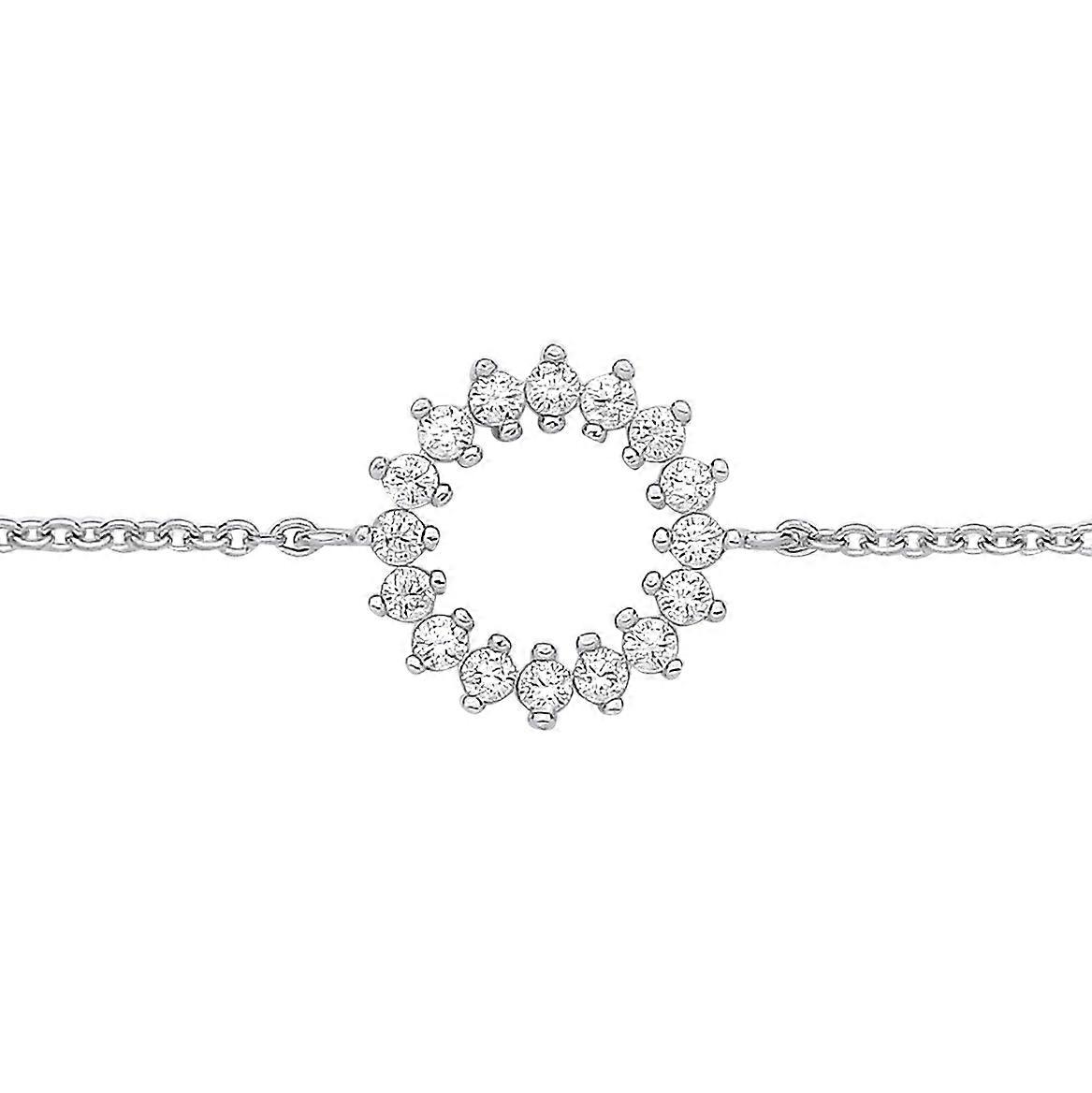 Jewelco London Ladies Rhodium Plated Sterling Silver CZ Supernova Fizzy Cluster Rolo Charm Bracelet 7.25 + 1 inch