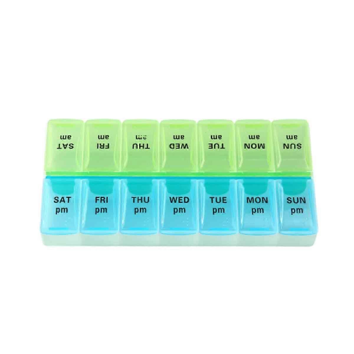 Double-row sub-packed small medicine box for seven days a week portable large-capacity medicine box 14-compartment open lid medicine storage box