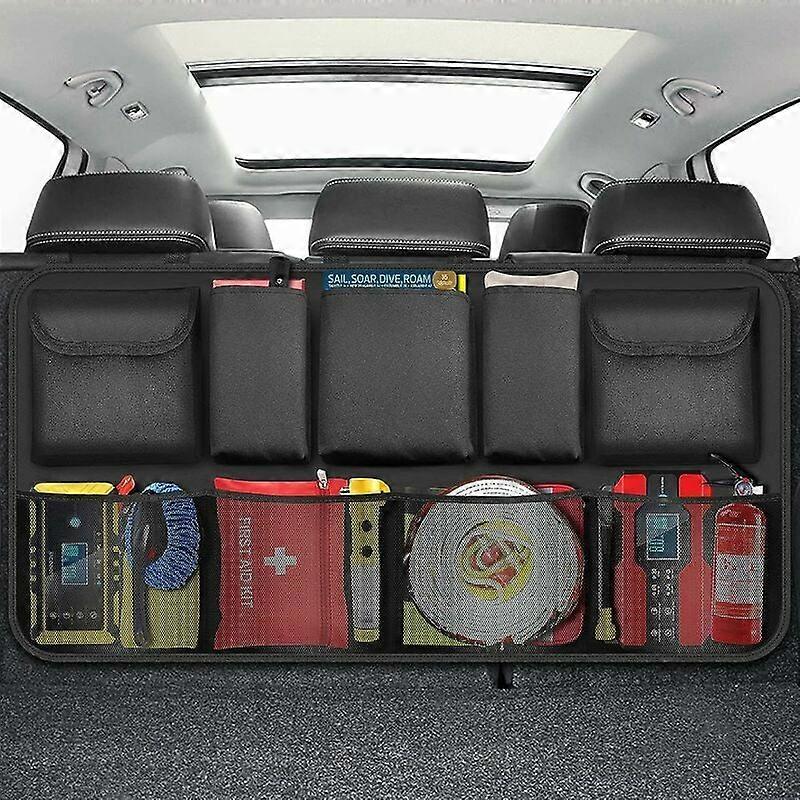 Trunk Organizer 9 Pocket Car Storage Bag Back Seat Storage Seat Back Hanging Storage with 3 Adjustment Straps for SUVs and Many Vehicles