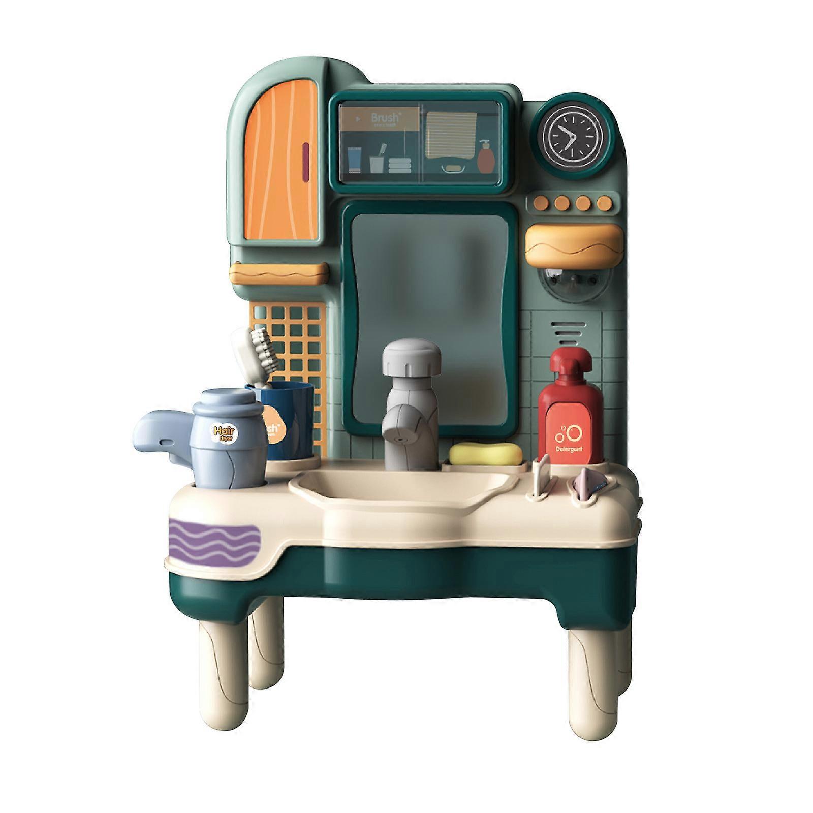 Pretend Play Washbasin Toys Set with Working Faucet and Play Toothbrush XX