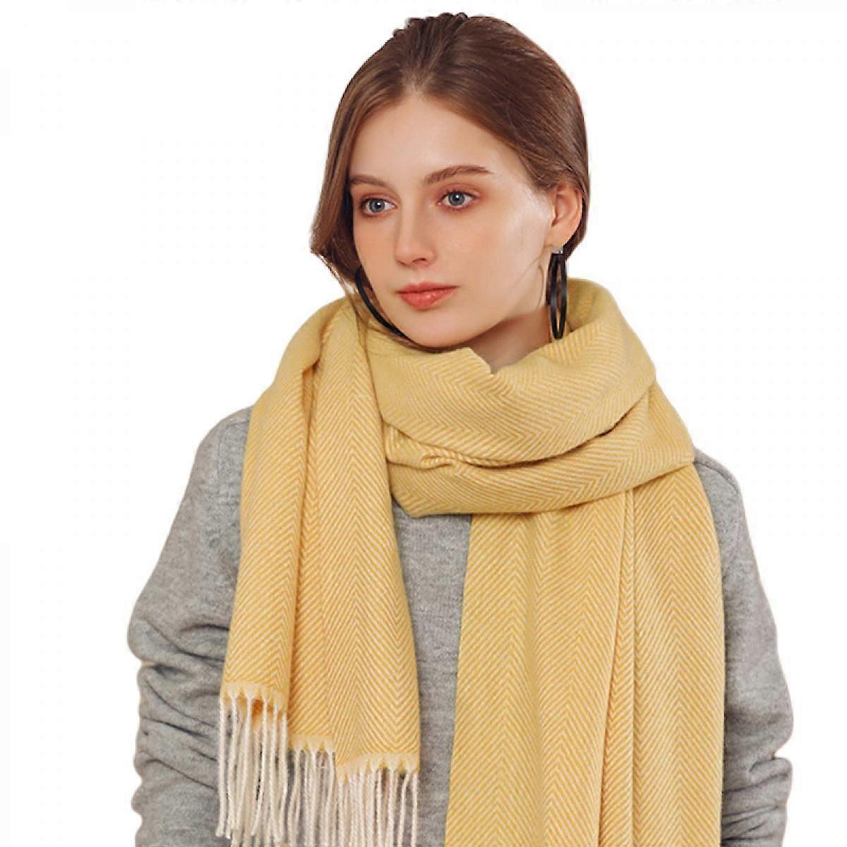 Womens Large Soft Cashmere Feel Pashmina Shawls Wraps Light ScarfYellow