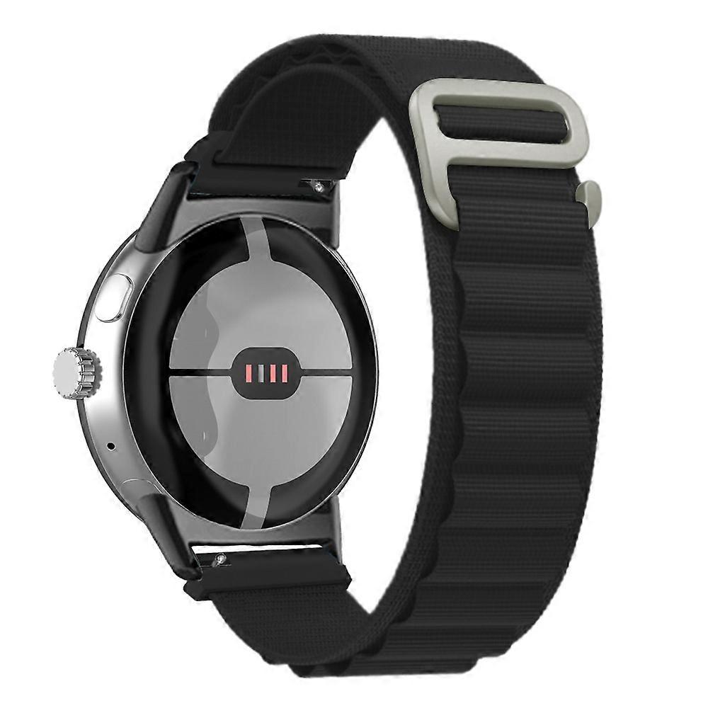 For Google Pixel Watch Nylon Loop Black Connector Watch Band