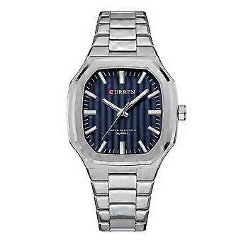 Relógio de Quartzo para Homens com Pulseira de Aço para Negócios Curren 8458 Branco Shell Azul