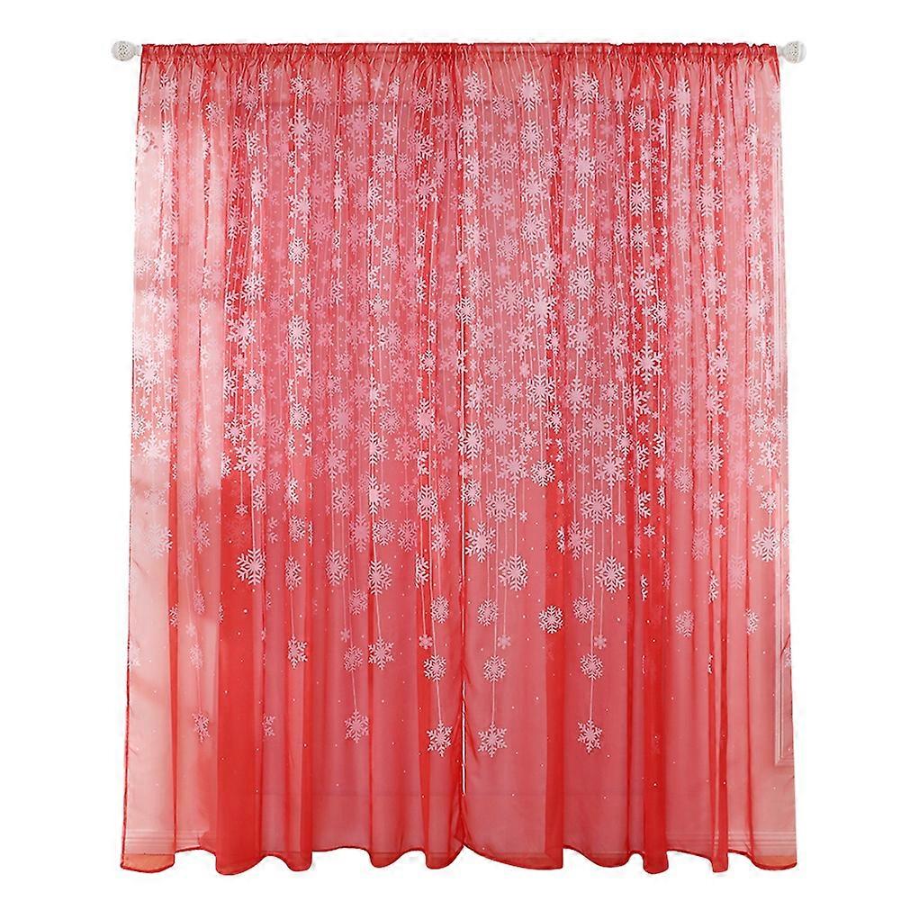 Red  Snowflake Pattern Transparent Printed Window Curtain Voile Sheer Panels for Bedroom Living Room