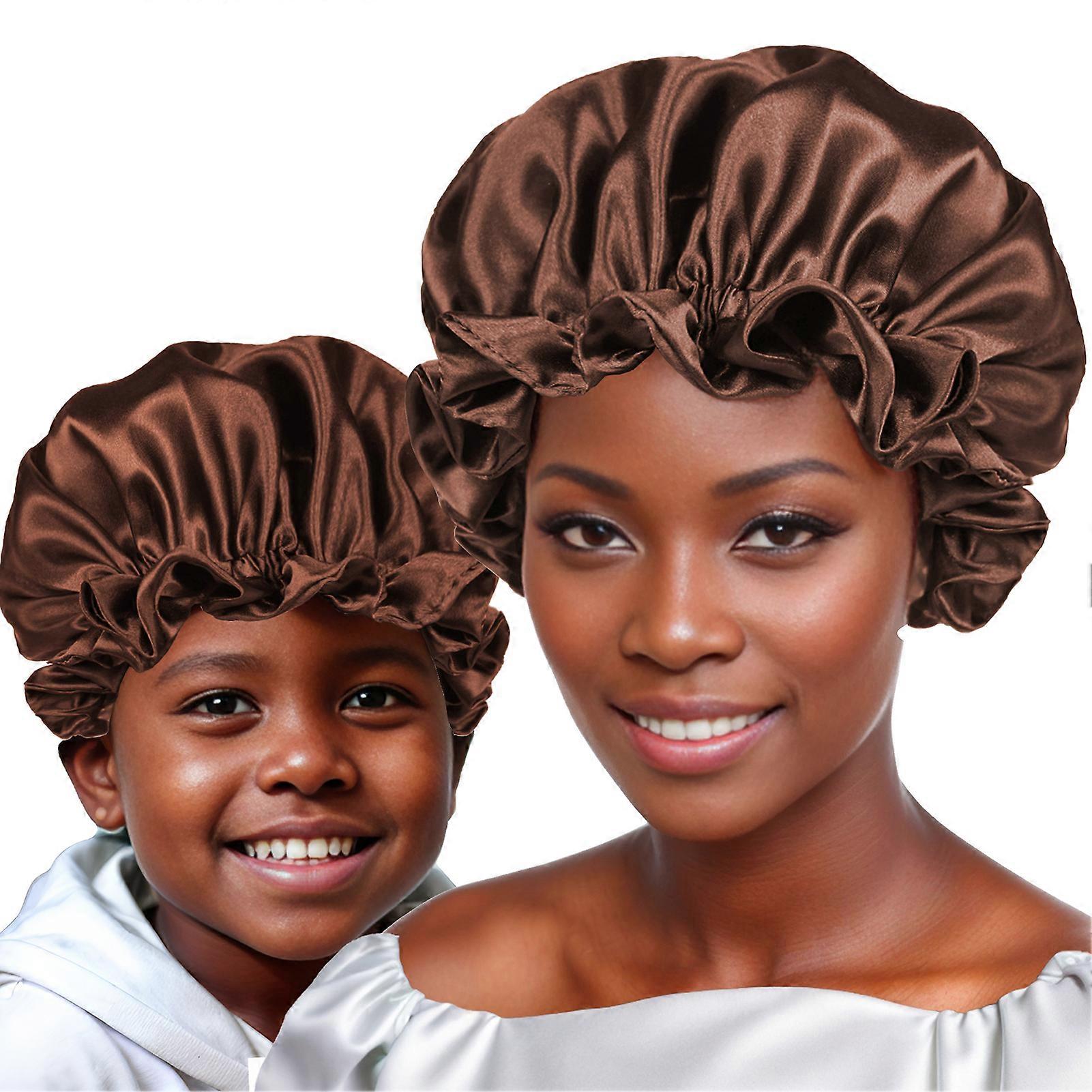 Cute Parent Child Sleeping Cap 2-Piece Set Hair Protection Comfy Nightcap for Curly Hair