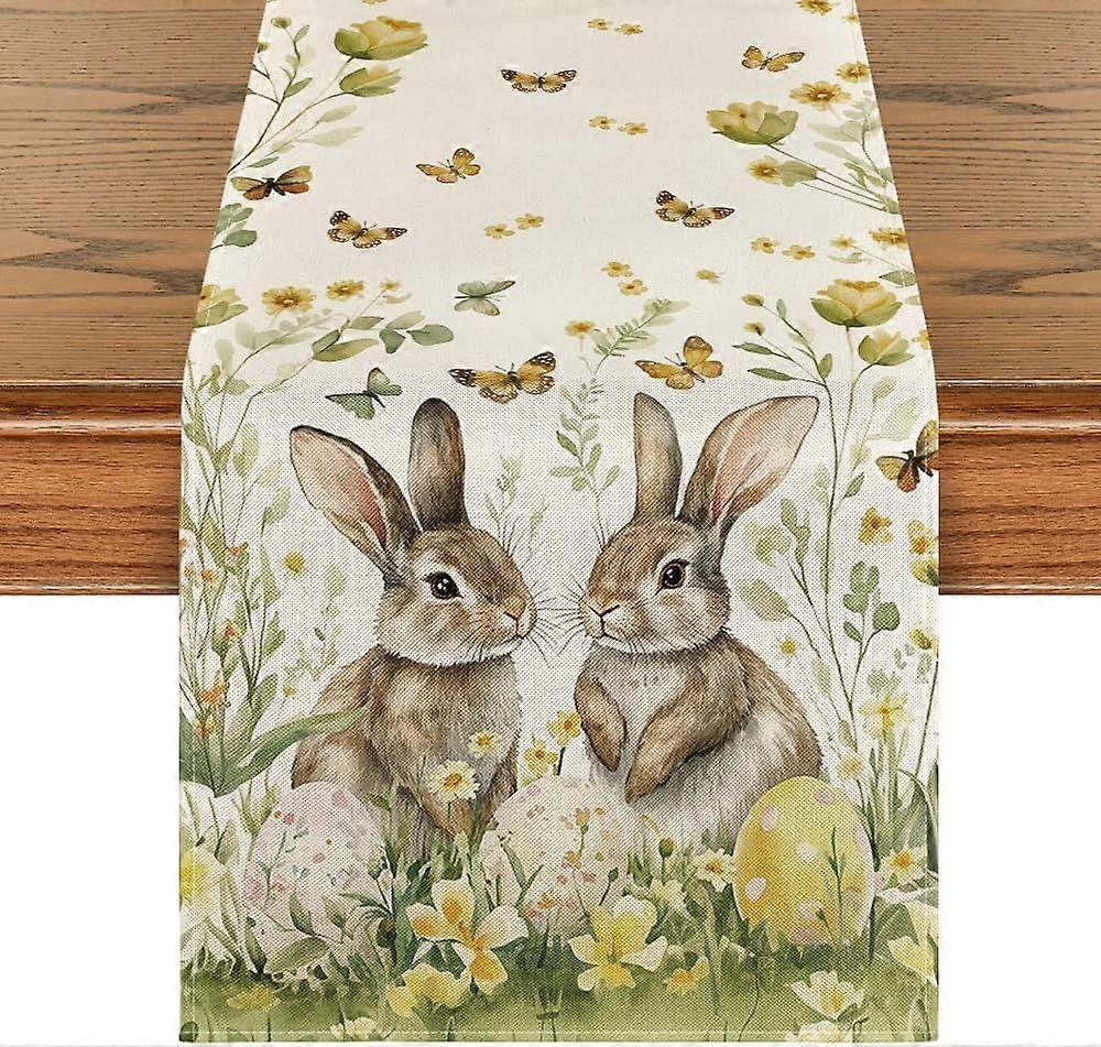 pcs Easter Table Runner - Bunny Flowers Easter Eggs Pattern Spring Kitchen Indoor Holiday Party - 33*183