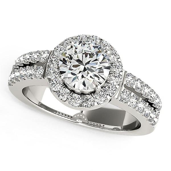 14k White Gold Halo Diamond Engagement Ring Double Row Band 1 3/8 cttw