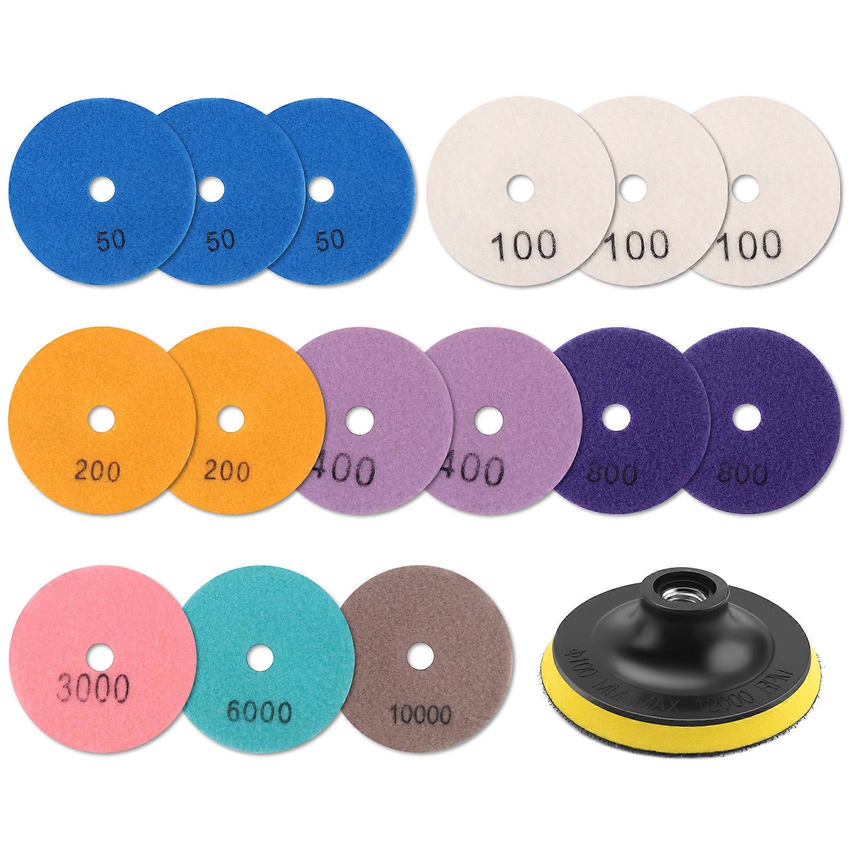 16Pcs Diamond Polishing Pads Kit 4 Inch 100Mm Wet/Dry for Stone Concrete Marble Polishing Use Grindi