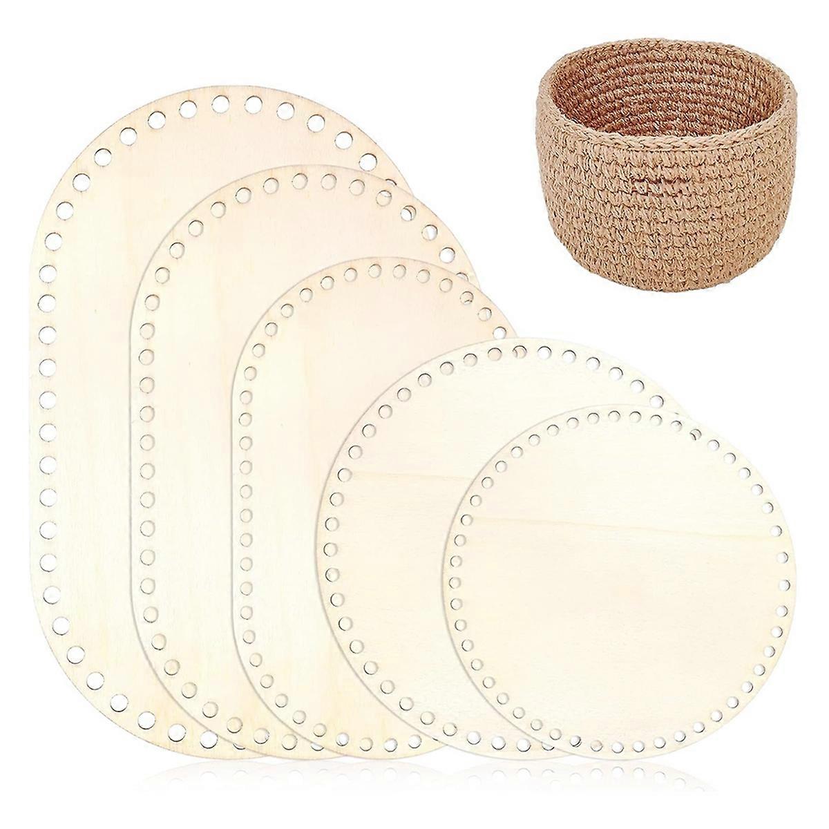 5pcs fond de panier en bois, 5 taille ovale cercle blanc crochet solide