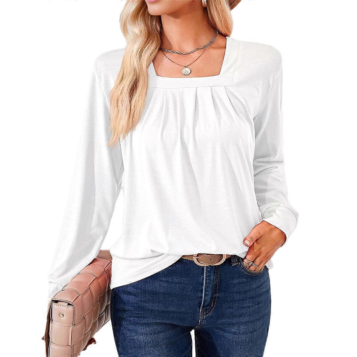 Womens Long Sleeve Tunic Tops White XL