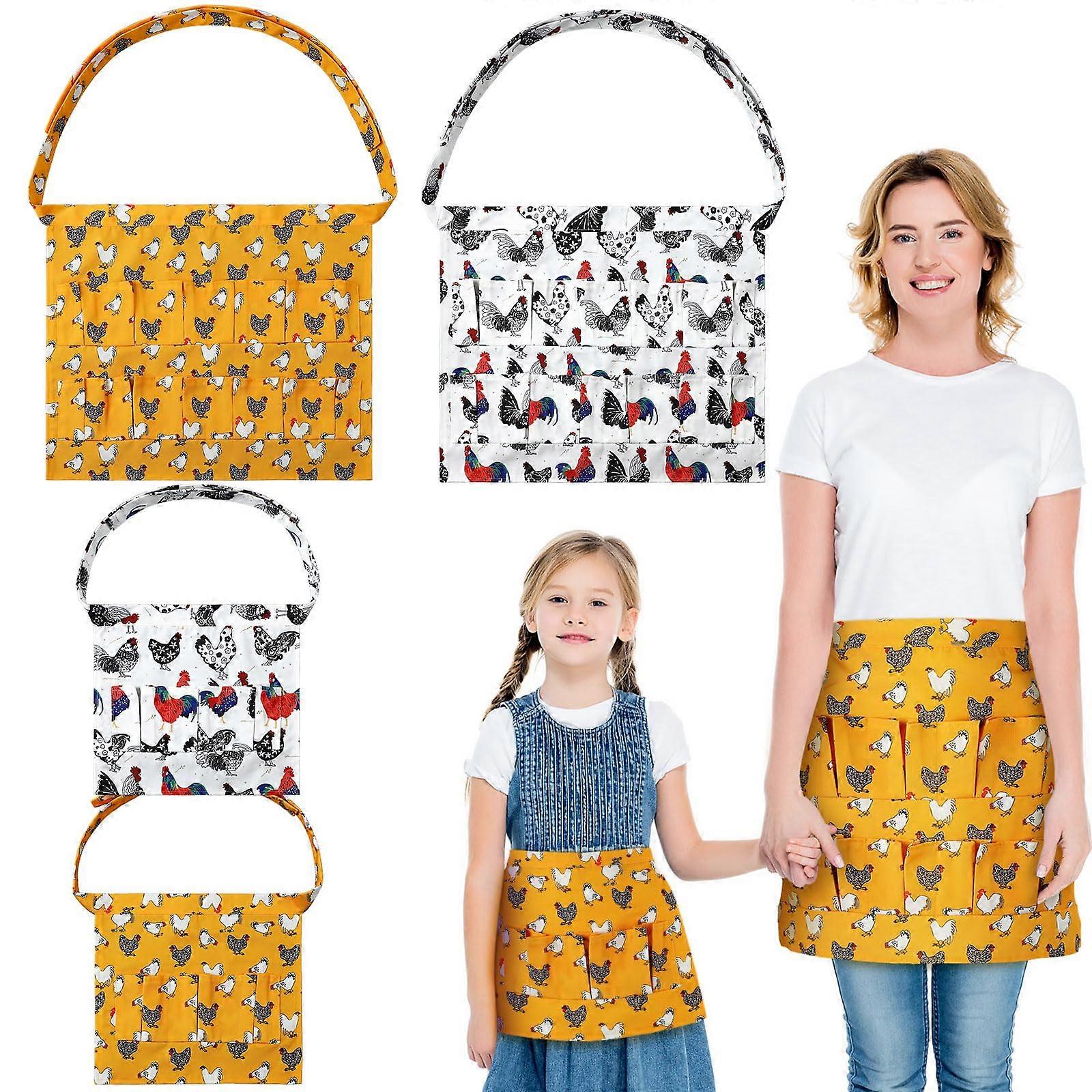 Egg Apron 4-Piece Set With 12 Pockets For Adults And 3 Pockets For Children For Parent-Child Activities