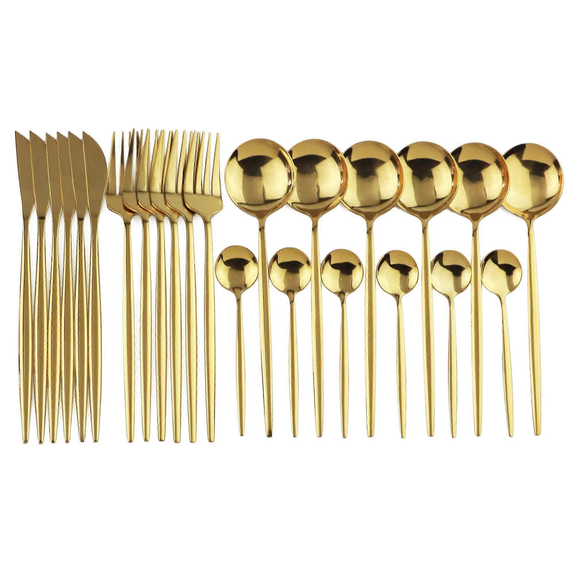 24 Piece Flatware Set Mirror Gold Service for 6