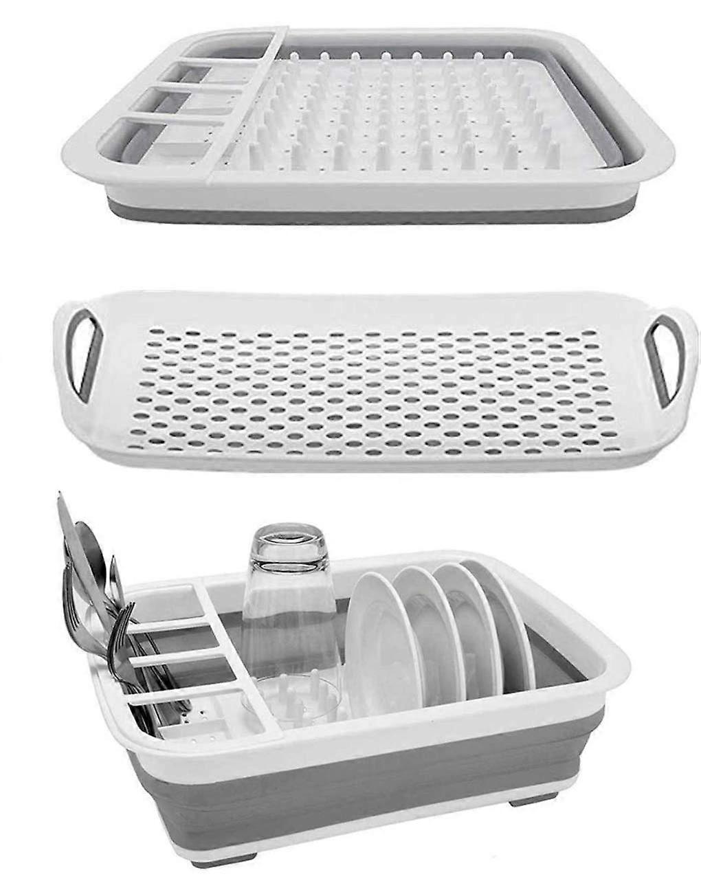 Collapsible Dish Drying Rack Portable Dinnerware Drainer with Drainboard for Kitchen RV Campers Travel Trailers Space Saving