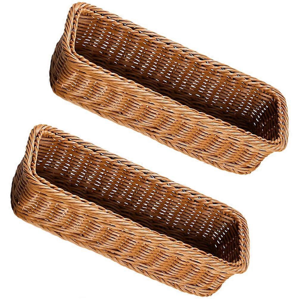 2 pcs Wicker Rectangular Rattan Woven Cutlery Basket for Countertop Chopsticks Storage