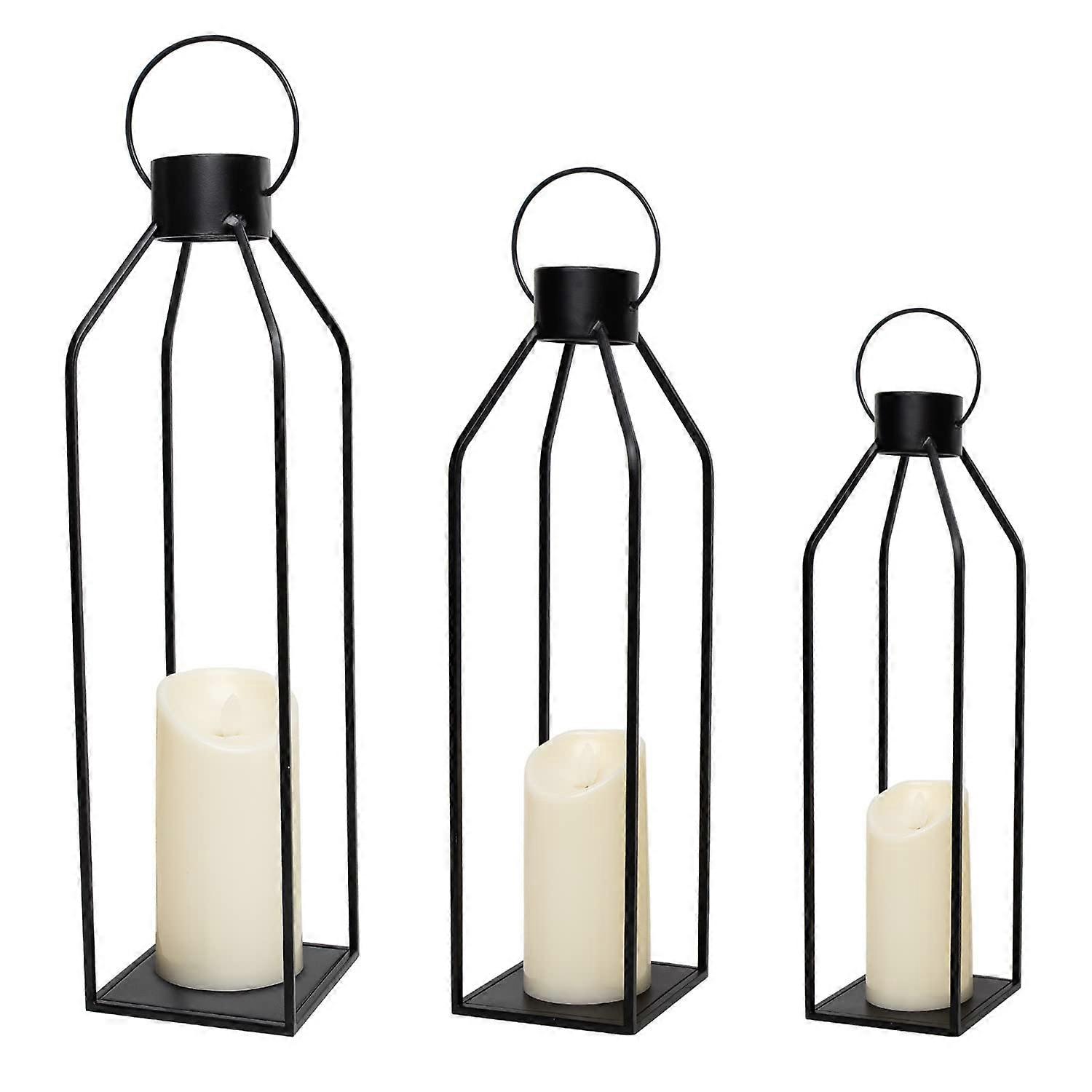 3 Sets Decorative Black Metal Lanterns for Indoor Use in 22'', 19'', 16'' Sizes