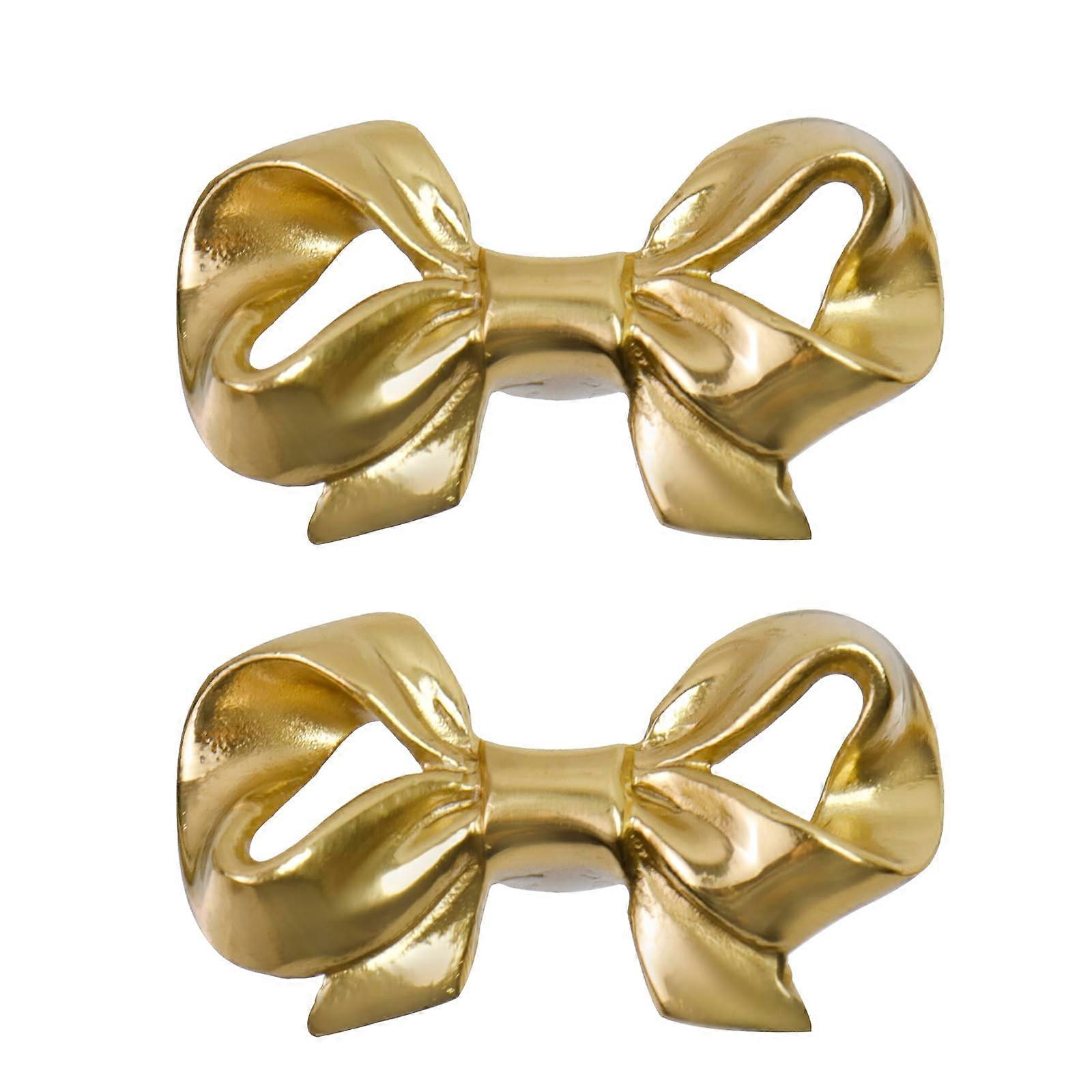 2Pcs Bow Drawer Knobs Brass Metal Cabinet Knobs Decorative Single Hole Gold Dresser Handles