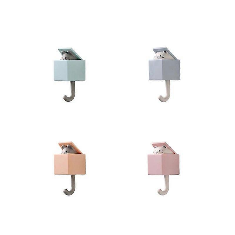 Hooks behind the door, no need to punch holes, sticky hooks, cute clothes hooks, no nails, animal hooks, entrance key storage, no trace hooks(4pcs)