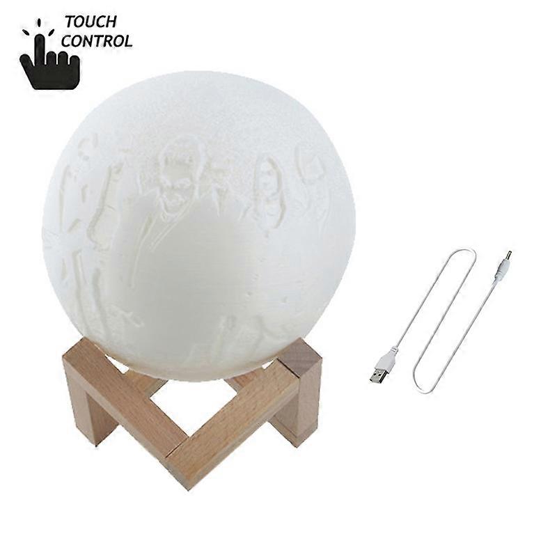 Customized Touch Switch 3-color 3D Print Moon Lamp USB Charging Energy-saving LED Night Light with Wooden Holder Base 10cm