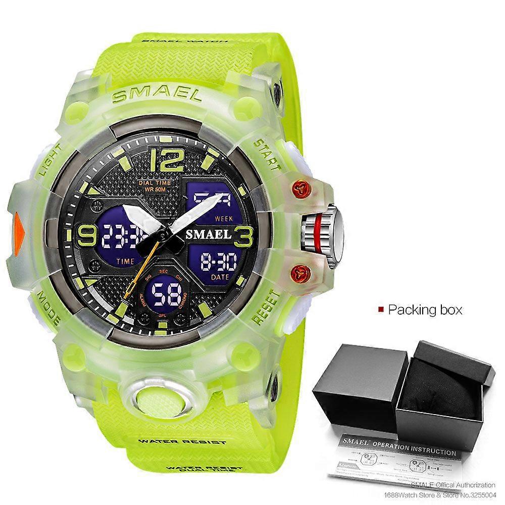 SMAEL Men Sports Digital Watches Dual Time Quartz Wristwatch Orange Chronograph Waterproof Stop Watch relogio reloj