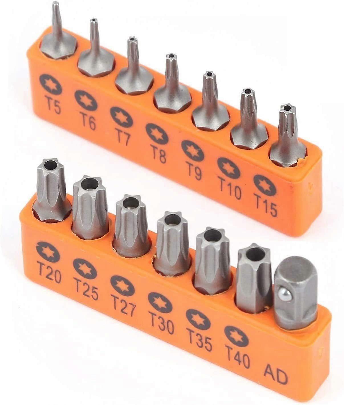 14-Piece Tamper Resistant Star Bits, S2 Alloy Steel, T5 - T40 Security Torx Bit Set. (14-Piece Torx Bit Set)