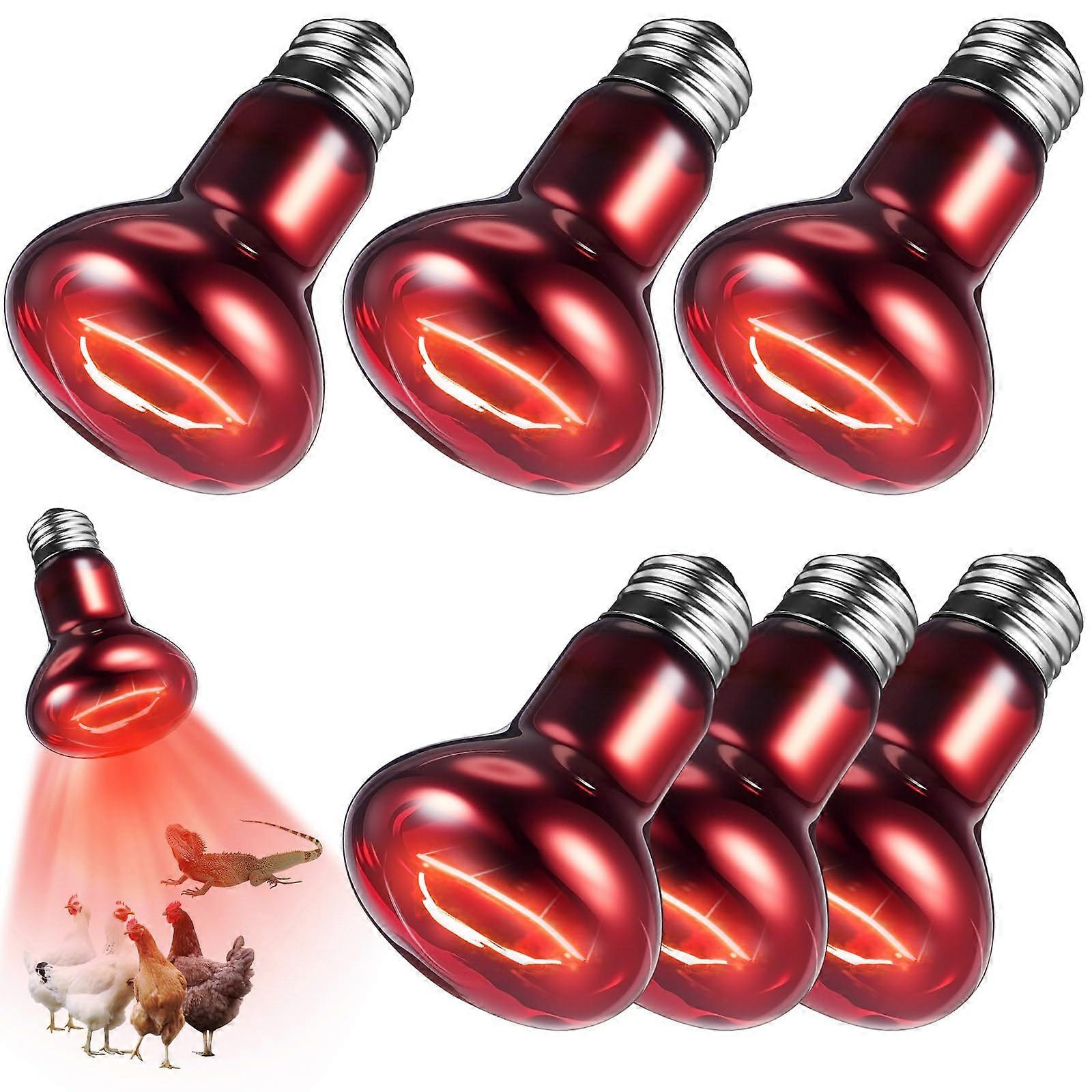 6 Pack 75W Reptile Heat Lamp Bulb Infrared Heat Emitter Red Heat Lamp for