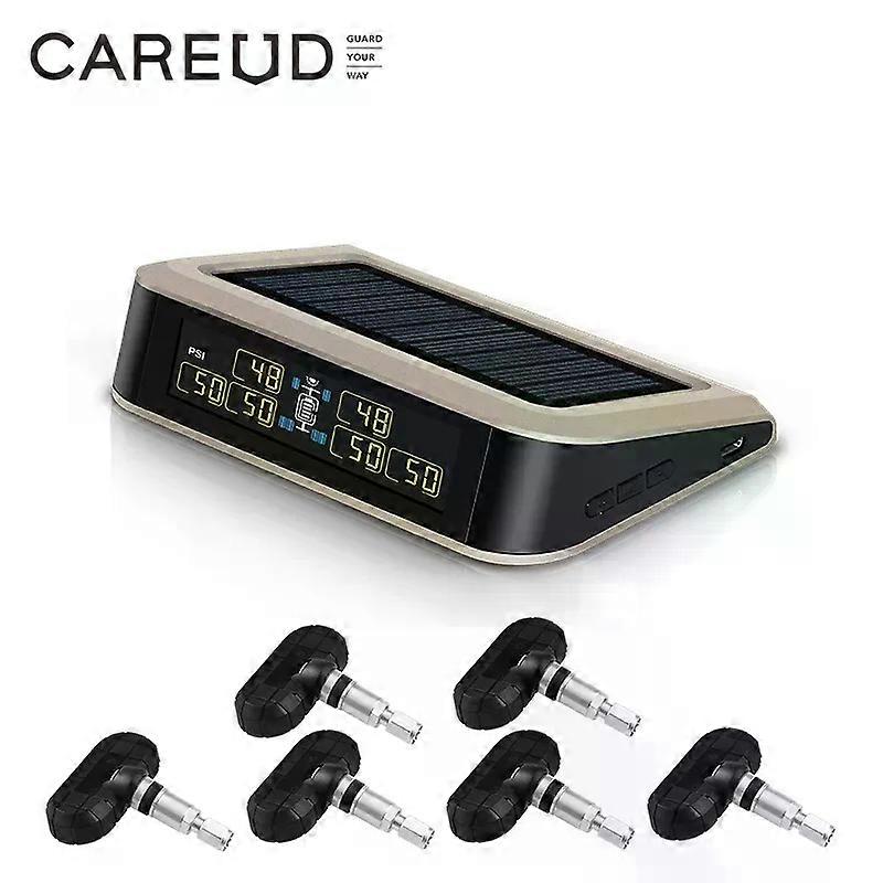 con CAREUD Solar Bus RV Truck TPMS Sistema di monitoraggio della pressione dei pneumatici wireless con 6 sensori esterni/interni max 199 PSI