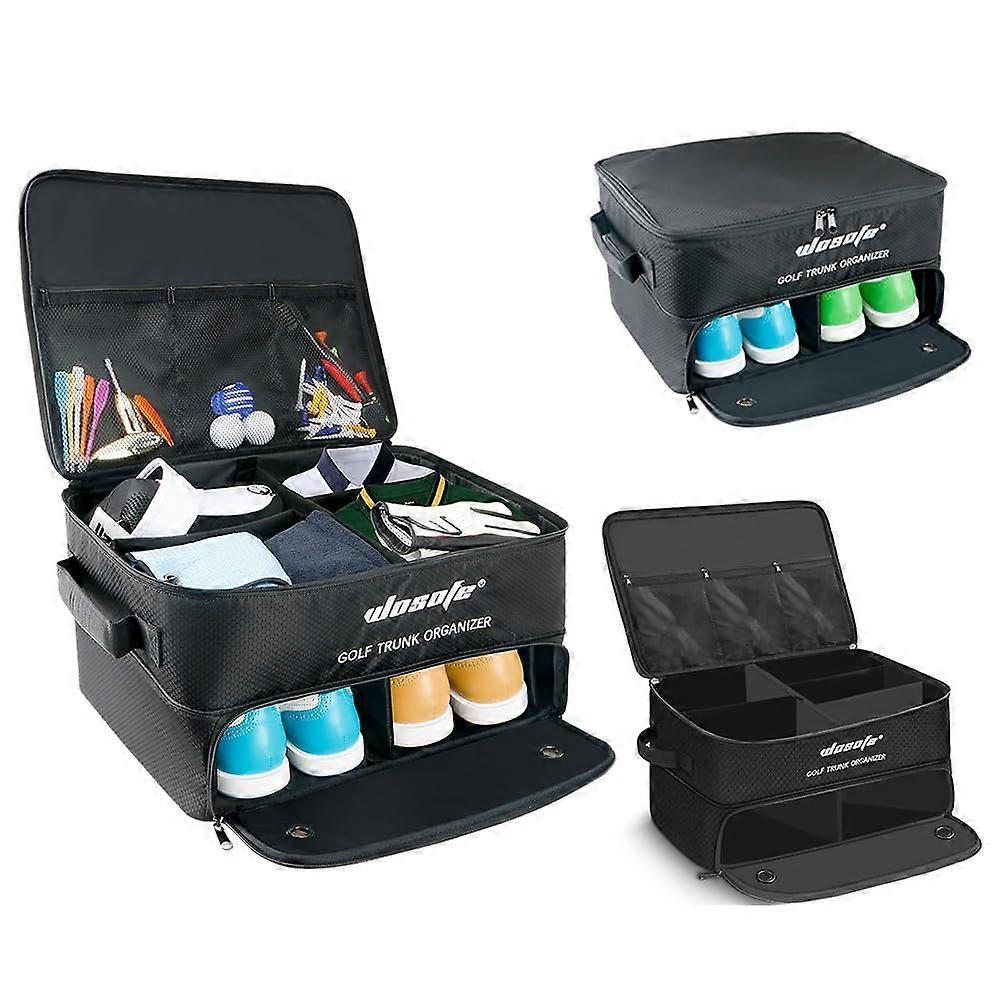 Golf Trunk Organizer Opbevaring 2 Lag Tilbehør Taske Foldbar Bil Med Rum Til 2 Par Sko Golfbolde T-shirts Tøjhandsker