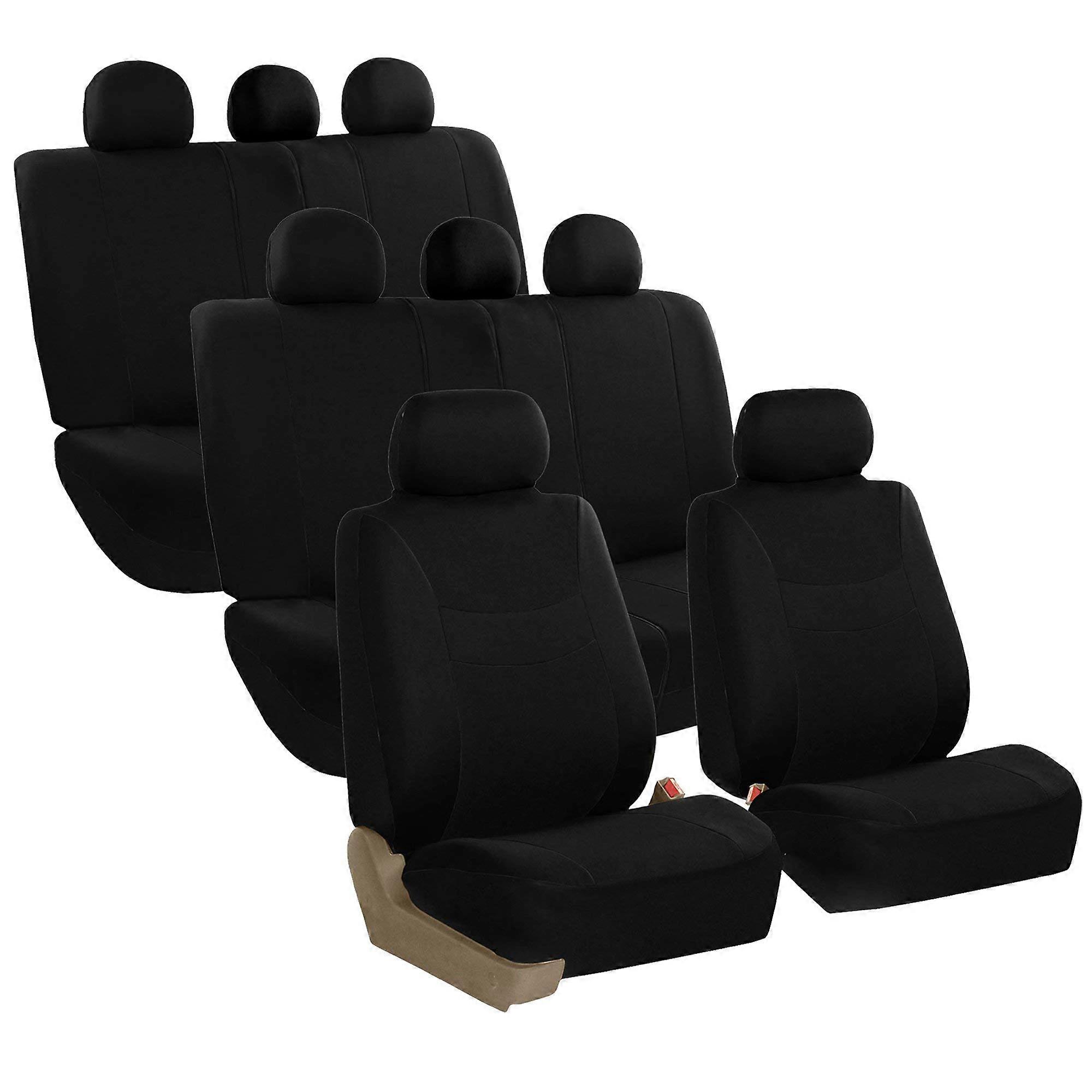 Automotive Seat Covers Universal Fit Black Flat Cloth Split Rear Three Row Set Compatible with Airbags for Cars Trucks SUVs