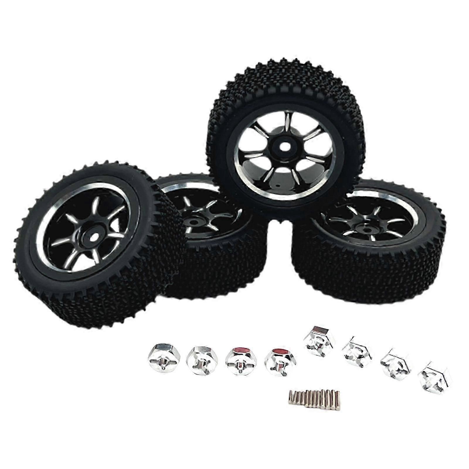 4 Pieces RC Car Wheels and Tires Replace with Car Hex Wheel Hubs RC Tires and Rims RC Part for Wltoys 1/14 RC Crawler Car DIY