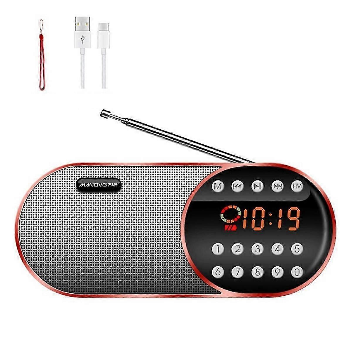 MANOVO Multi-Function FM Radio Plug-in Card Walkman Portable Bluetooth Speaker U Disk Music Player