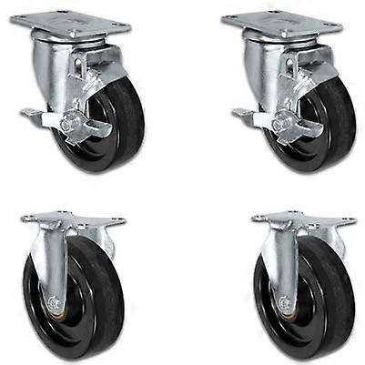5' X 1.25' Light Duty Phenolic Wheel 2 Locking Casters 2 Rigid Set of 41,400 lbs Cap per Set of 4