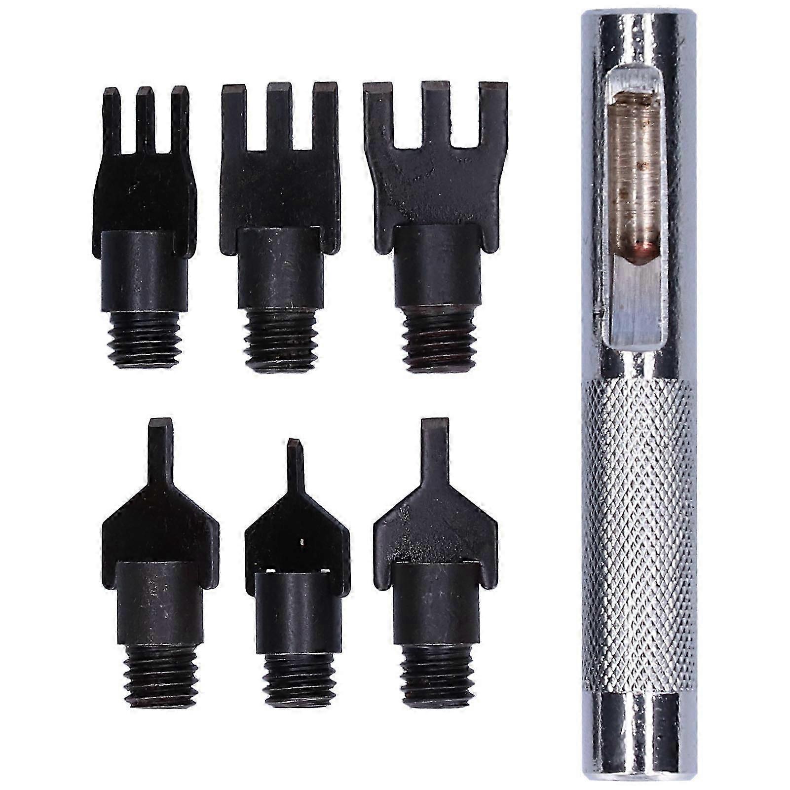 Leather Prong Set Metal Interchangeable Flat Chisel Bit Hole Punch Stitching Tool with Handle