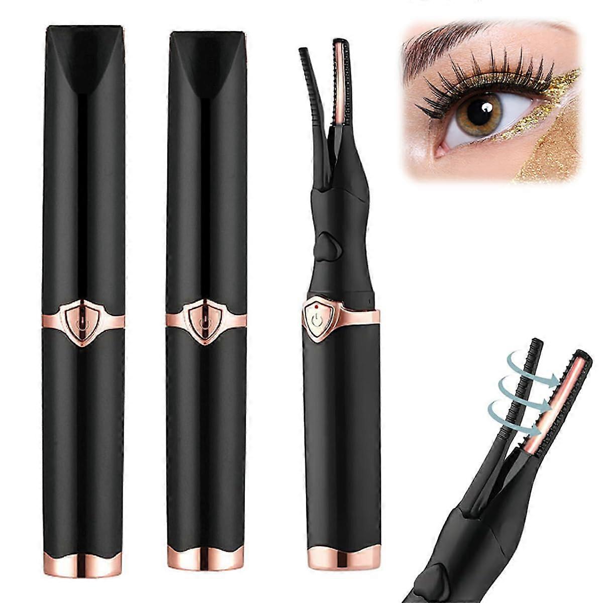 Heated Eyelash Curler with 3 Heat Modes, Fast Heating in 8 Seconds, Black Color, 2 Pieces Set